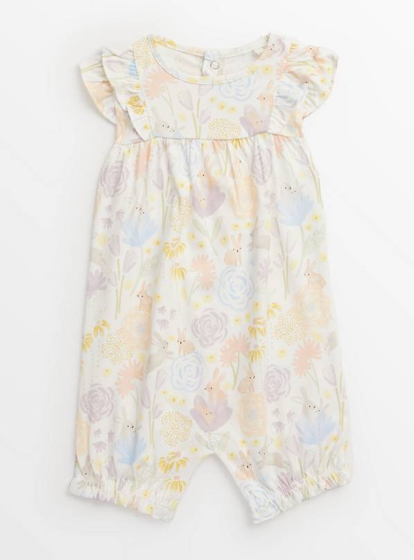 Pastel Bunny Floral Jersey Romper Up to 3 mths